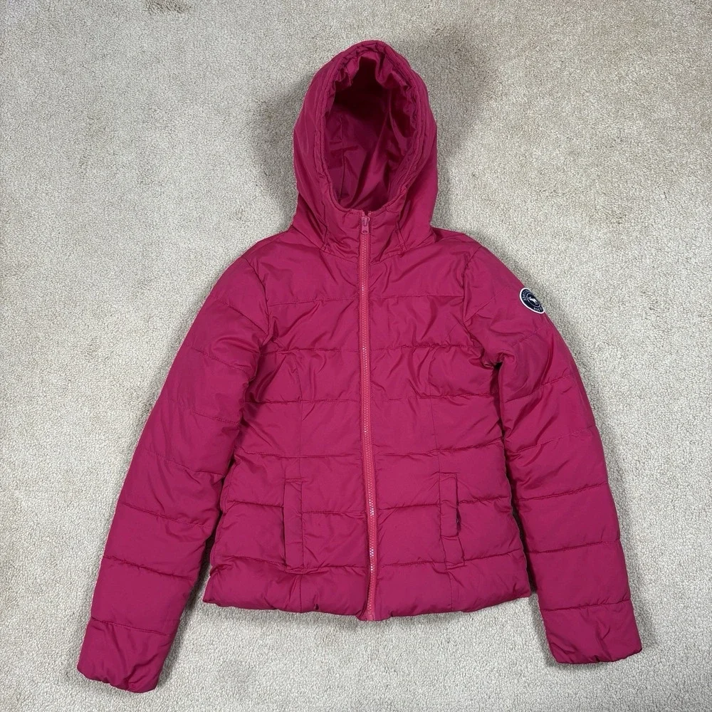 Abercrombie & Fitch Hot Pink Hooded Full Zip Puffer Jacket Kids XL Fleece Lined